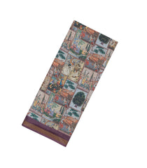 Lilac Printed Art Linen Saree With Zari Border-BL6029