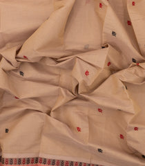 Taupe Handloom Kanchi Cotton Saree With Floral Motifs-KC1704