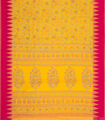 Yellow Printed Synthetics Dola Tissue Body With Temple Border -BL5228