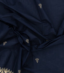Midnight Blue Woven Chirala Cotton Saree With Printed Border & Pallu-CR1361