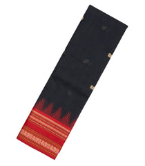 Black Handloom Korvai Kanchi Cotton Saree With Annam Buttas-KC1448
