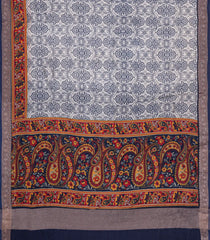 Navy Blue Printed Chanderi Cotton Saree With Contrast Zari Border-CC1675