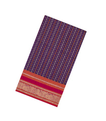 Purple Handloom Silk Cotton Saree With Checks-SC4349