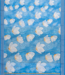 Sky Blue Printed Synthetic Linen Saree With Floral Motifs-SY0221