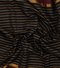 Black Handloom Silk Cotton Saree With Veldari Stripes-SC3896