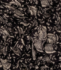 Black Woven Kalamkari Kota Cotton Saree With Printed Peacock Motifs