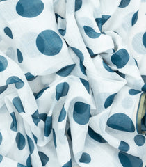 White Woven Art Linen Saree With Printed Polka Dots-BL3716