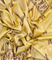 Yellow Woven Tussar Silk Saree With Printed Horse Motifs-TU2932