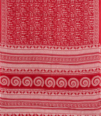 Red Printed Jaipur Cotton Saree With Printed Tribal Motifs-JC1774