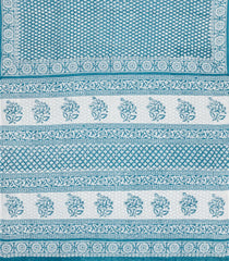 Turquoise Printed Jaipur Cotton Saree With Floral Motifs-JC1600