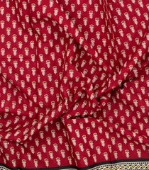 Red Printed Jaipur Cotton Saree With Floral Motifs & Contrast Border-JC1740