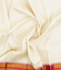 White Handloom Korvai Kanchipuram Silk Saree With Zari Buttas-KA15344