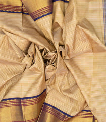 Taupe Handloom Korvai Kanchipuram Silk Saree With Stripes-KA12768