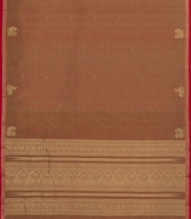Brown Handloom Kanchi Cotton Saree With Deer Motifs-KC1677