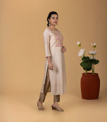 Beige Floral Embroidered Kurta-KR0868