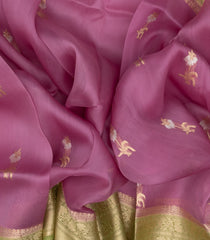 Bubblegum Pink Handloom Banarasi Organza Silk Saree With Floral Motifs-BE1718