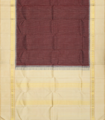 Maroon Handloom Korvai Kanchipuram Silk Saree With Checks & Cream Border-KA12470