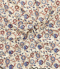 Cream Printed Jaipur Cotton Saree With Floral Motifs-JC1818