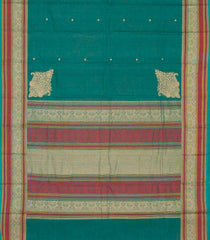 Cyan Handloom Kanchi Cotton Saree With Corner Buttas-KC1517