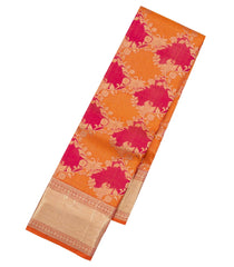 Orange Handloom Kanchipuram Silk Saree With Meena Floral Motifs-KA13573