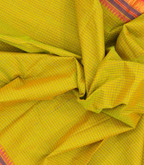 Lemon Yellow Woven Chettinad Cotton Saree With Checks & Contrast Border-CN1768