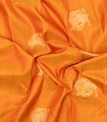 Orange Handloom Korvai Kanchipuram Silk Saree With Yazhi Buttas-KA15855