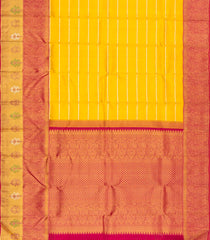 Yellow Handloom Korvai Kanchipuram Silk Saree With Stripes & Contrast Border-KA15820