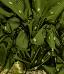 Leafy Green Banarasi Silk Saree With Floral Motifs