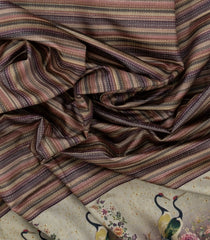 Lilac Woven Synthetic Dupion Saree With Stripes & Printed Motifs-BL4408