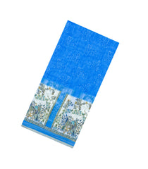 Blue Printed Synthetic Linen Saree With Floral Motifs-SY0333