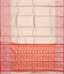 Taupe Woven Synthetic Tissue Saree With Floral Motifs & Peach Border-BL4351