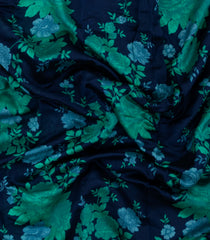 Dark Blue Printed Chanderi Cotton Saree With Zari Border-CC1689