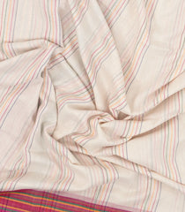 White Handwoven Bengal Cotton Saree With Multi Stripes-BG1523