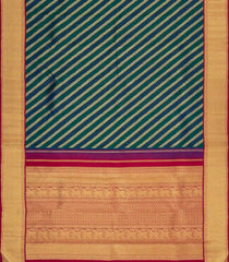 Teal Handloom Korvai Kanchipuram Silk Saree With Floral Zari Motifs-KA15311
