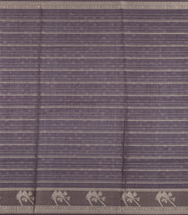 Cream Printed Synthetic Dupion Saree With Zari Stripes & Brown Border-SY0236
