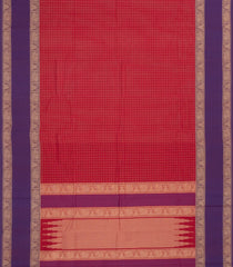 Red Handloom Kanchi Cotton Saree With Checks & Contrast Border-KC1558