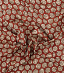 Rust Printed Chanderi Cotton Saree With Floral Motifs-CC1772
