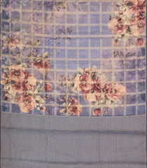 Grey Printed Synthetic Dola Silk Saree With Zari Checks-BL5502