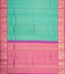 Aquamarine Handloom Korvai Kanchipuram Silk Saree With Stripes & Buttas-KA16134