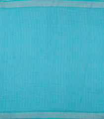 Turquoise Printed Synthetic Linen Saree With Floral Motifs-SY0198