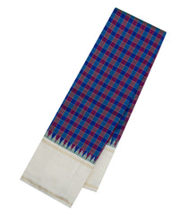 Blue & Maroon Handloom Korvai Kanchipuram Silk Saree With Checks-KA15958