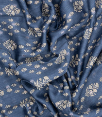 Dark Grey Printed Tussar Silk Saree With Floral Motifs-TU3619