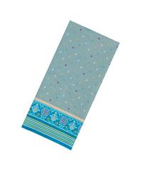 Turquoise Printed Art Dupion Tissue Saree With Tie & Dye Border-BL5835