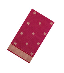 Red Handloom 9 Yards Silk Cotton Saree With Zari Checks & Buttas-SC3984
