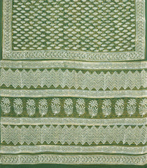 Green Printed Jaipur Cotton Saree With Floral Motifs-JC1800