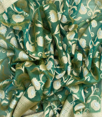 Green Handloom Organza Soft Silk Saree With Floral Motifs-SO4088