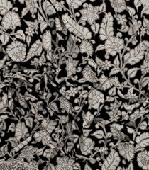 Black Woven Kalamkari Cotton Saree With Taupe Printed Motifs-KAL1161