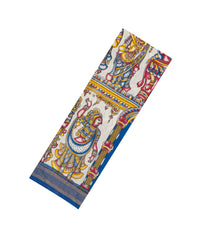 Off White Printed Kalamkari Cotton Saree With Zari Border-KAL1203