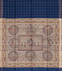 Dark Blue Handloom Dupion Silk Saree With Checks & Printed Pallu-DS0601