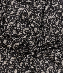 Black Printed Chanderi Cotton Saree With Floral Motifs & Sequin Work-CC1436